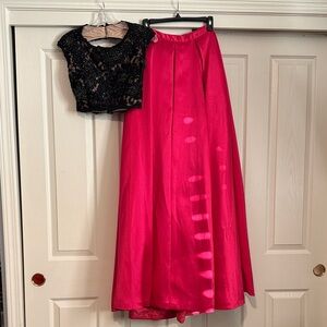 Jovani Vibrant Pink Skirt Set with Elegant Black Top